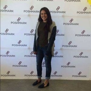 BCBGENERATION GRAY LEATHER SLEEVE CARDIGAN